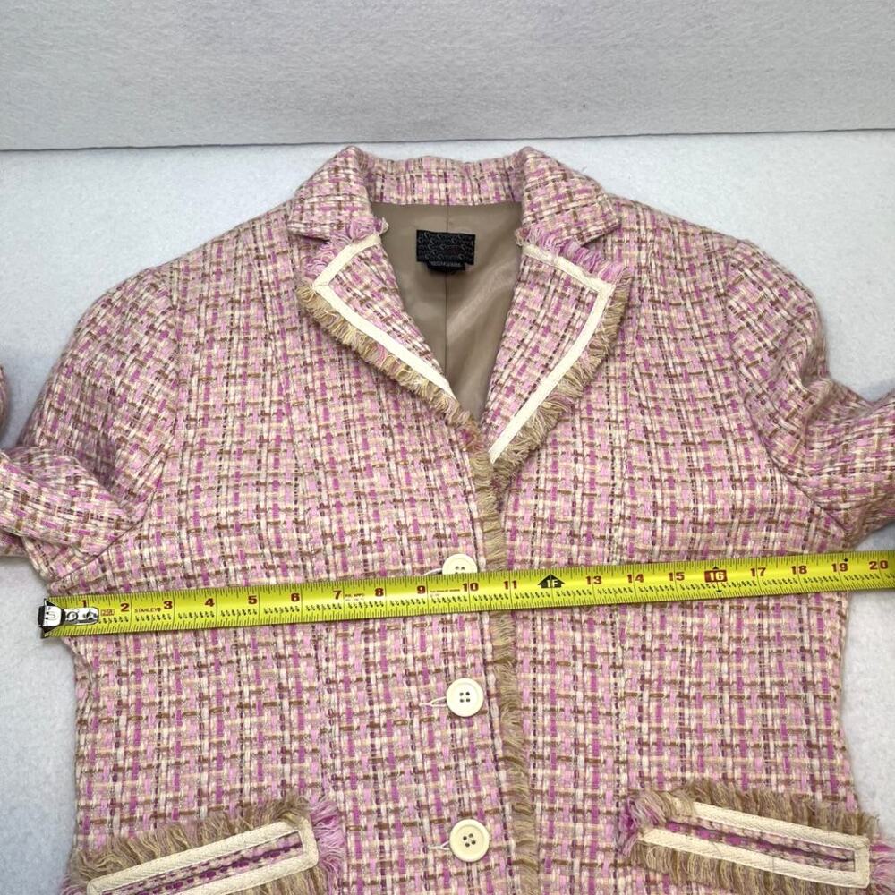 Moa Moa cropped fringe blazer jacket tweed pink tan cream women L - Picture 10 of 14